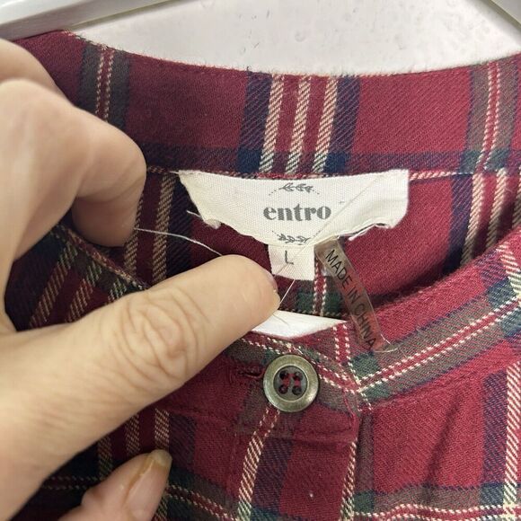 Entro Plaid Red Flannel Pocketed Roll Tab Sleeve Tunic with Sequin Trim L - Picture 12 of 12